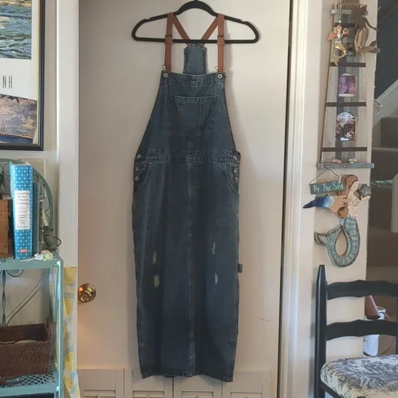 Distressed Denim Overall Jumper/Dress | Color: Blue | Size: 12 | Kellikitten's Closet